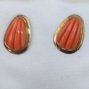 14k carved coral earrings